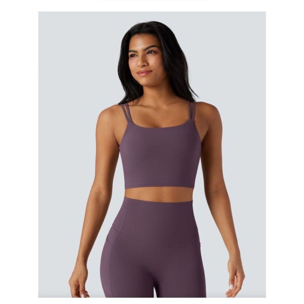 Halara Set Purple High-Rise Flare Leggings & Backless Crop Top size XS NWOT